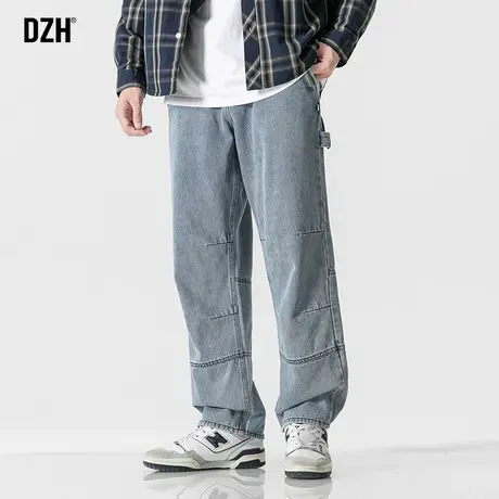 男士蓝色牛仔裤男款美式高街宽松休闲裤子直筒2023新款工装裤百搭商品大图