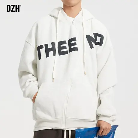 男士白色开衫外套男春秋款宽松纯棉夹克连帽上衣男装2023新款帽衫商品大图