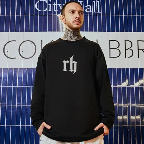 oversize欧美潮牌胖子男装加肥加大码国潮简约宽松打底衫T恤潮流商品大图