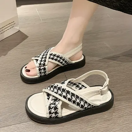 凉鞋女款2023新款厚底交叉带罗马鞋孕妇学生外穿仙女风时尚沙滩鞋图片