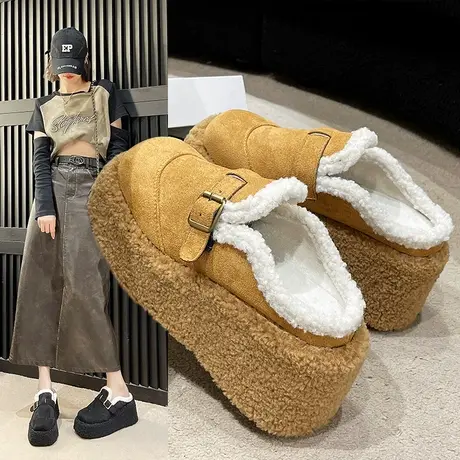 厚底羊羔毛绒毛毛拖鞋女外穿2023新款秋冬季坡跟增高跟包头半拖鞋商品大图