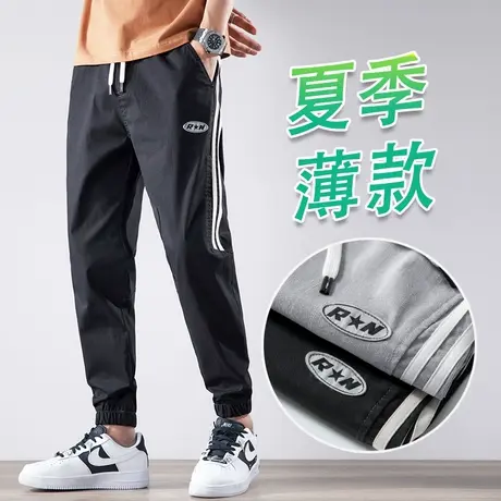 九分哈伦黑色工装休闲裤男士束脚宽松男裤子夏季薄款2023新款潮牌商品大图