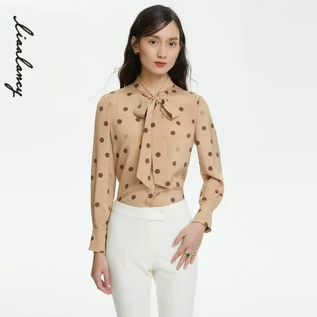 LANCY/朗姿女装时尚飘带领真丝衬衫女士波点衫商场同款奥莱商品大图