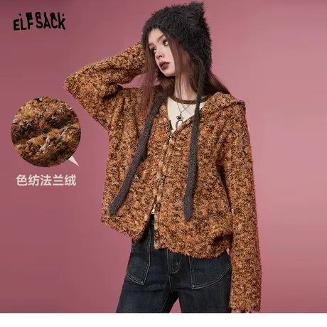 妖精的口袋短款拉链连帽加厚毛衣女2024早春新款慵懒风针织上衣商品大图