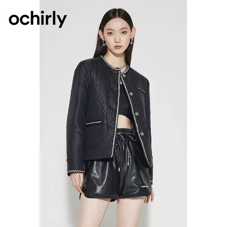 【呼呼严选专享】欧时力含羽绒小香风外套新款冬菱格薄款压花法式商品大图