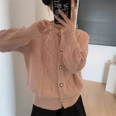 开衫毛衣女款2023新款冬季爆款洋气时尚加厚宽松外穿内搭圆领上衣图片