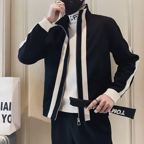 夹克男春秋季韩版修身立领拼色潮牌个性原宿外套休闲百搭痞帅上衣商品大图