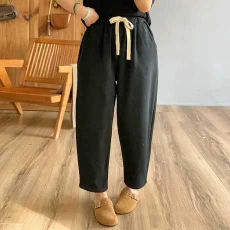 dza 高腰显瘦纯色加厚哈伦裤子女冬外穿加绒休闲裤宽松直筒哈伦裤图片