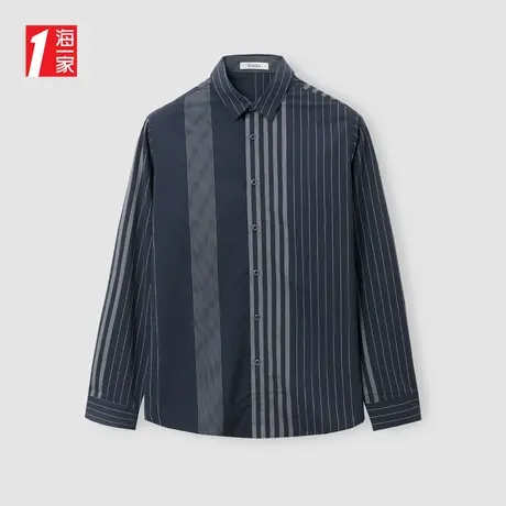 海一家时尚条纹长衬2024春季舒适休闲男士长袖衬衫图片