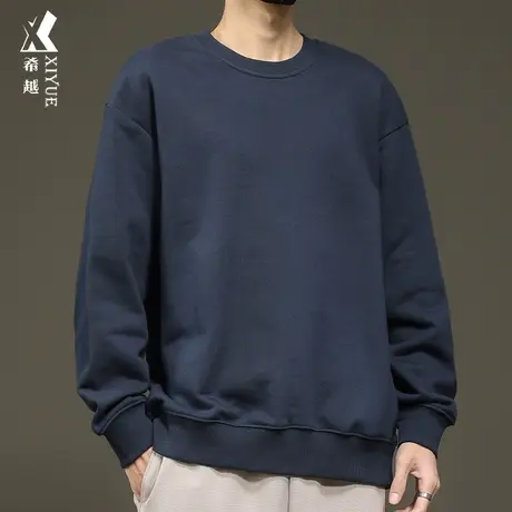 希越美式休闲卫衣男2024春季重磅新款宽松大码圆领T恤男士套头衫商品大图