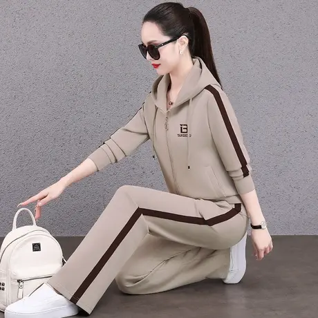休闲直筒裤套装女春秋2024年新品时髦宽松拉链卫衣外套运动两件套图片