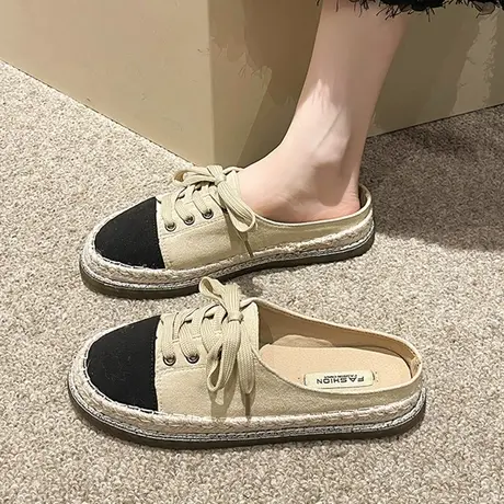 法式小香风一脚蹬半托渔夫鞋女鞋子2024年新款春季外穿包头半拖鞋商品大图