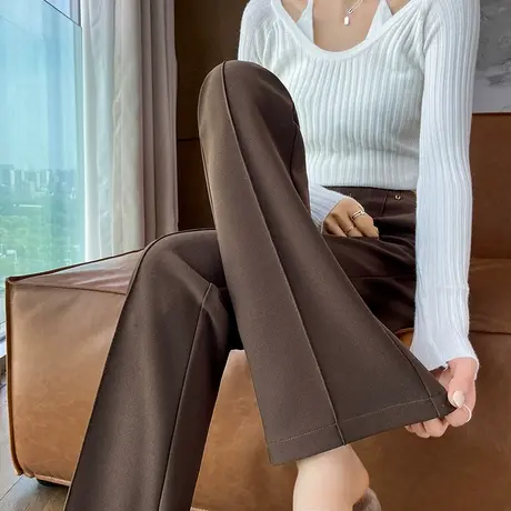 咖色垂感西装喇叭裤女春秋2024新款小个子高腰显瘦弹力休闲微喇裤图片