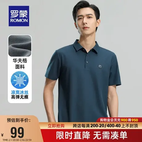 【冰丝高弹+华夫格】罗蒙男士翻领T恤2024夏季新款无痕凉感POLO衫商品大图