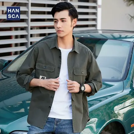 汉斯卡 2021秋季新款军绿色工装外套男ins潮宽松日系大码休闲夹克商品大图