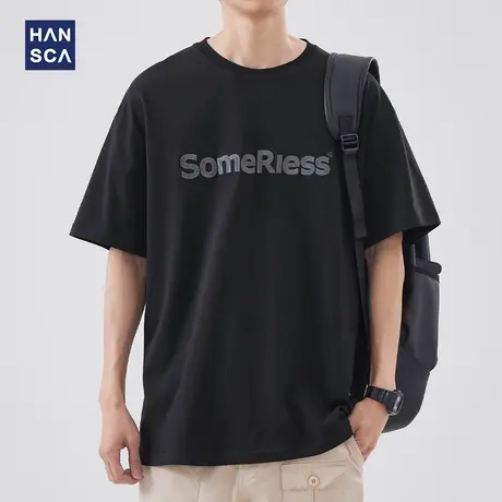 hansca 圆领刺绣短袖T恤男夏季新款美式潮牌痞帅宽松大码休闲上衣图片