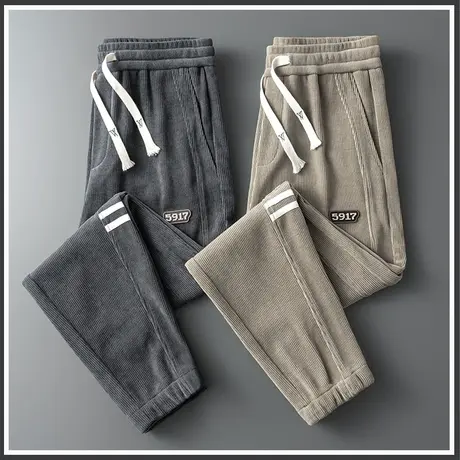 男款秋季潮牌博奥绒束脚休闲裤子春秋冬款宽松灯芯绒条绒运动卫裤商品大图