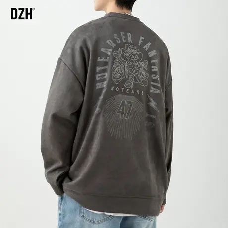 男士深灰色卫衣男圆领春秋潮牌美式套头长袖上衣宽松2024新款衣服商品大图