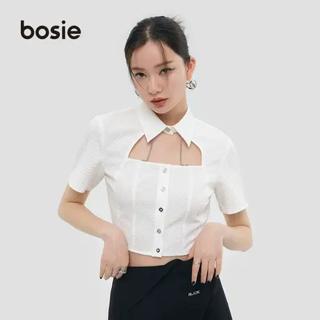 【群聊专享】bosie镂空链条衬衫T恤女新款个性酷辣短款衬衫短袖图片