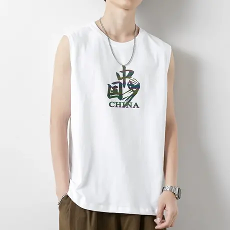 纯棉背心男士夏季中国潮流健身白色运动坎肩篮球全棉宽肩无袖t恤商品大图