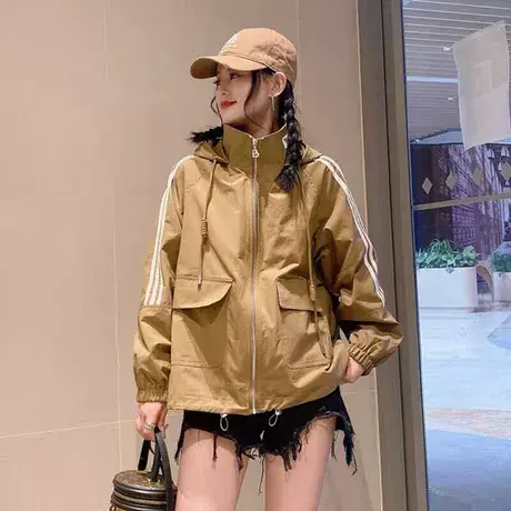 棒球服外套女装2023春秋季新款小个子冲锋衣韩版宽松时尚连帽上衣商品大图