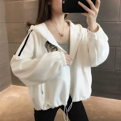 连帽卫衣女士休闲慵懒风抽绳上衣2023年新款洋气宽松短外套春秋款图片