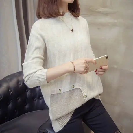 半高领打底衫秋冬新款毛衣女装针织衫上衣拼接短款外穿套头衫图片