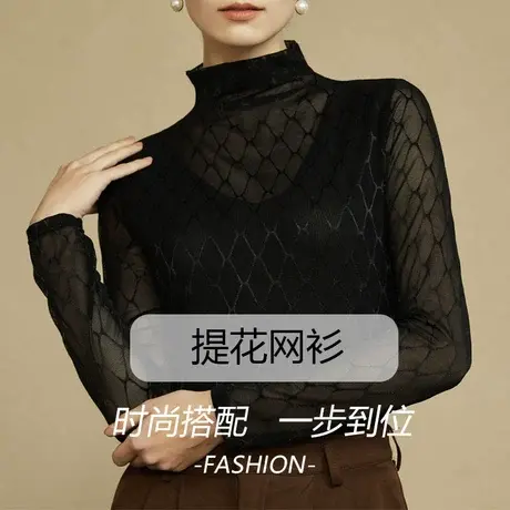 蕾丝打底衫女新款2023春内搭洋气纱衣t恤高级感长袖网纱打底上衣商品大图