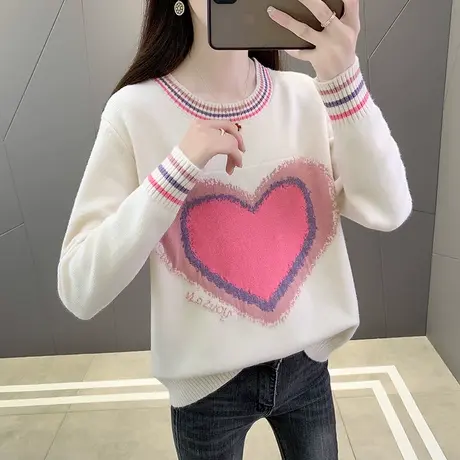 秋季2023年新款女装爱心薄款毛衣女春秋宽松慵懒风设计感针织上衣图片