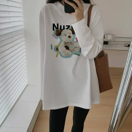 宽松圆领长袖内搭T恤女秋冬插肩袖2023年长袖T恤女内搭打底衫小众商品大图