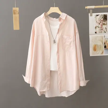 中长款纯色白衬衫女秋季新款休闲宽松长袖衬衣开衫慵懒风薄款外套图片