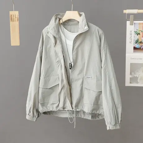 韩范新款2023夏季薄款防晒短外套女立领宽松设计感小个子防晒衣潮商品大图