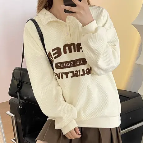 灯芯绒卫衣女秋冬设计感小众宽松韩版bf慵懒风加绒加厚外套潮ins商品大图