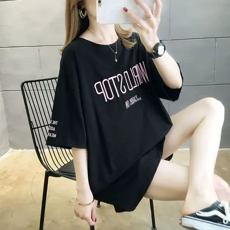 ins短袖t恤女夏装韩版大码女装宽松中长款网红百搭休闲纯棉上衣潮图片