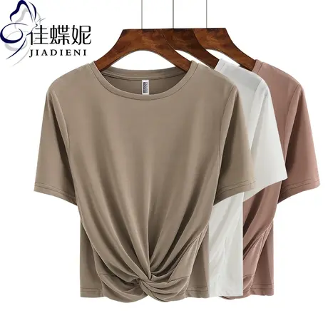 夏装新款韩版圆领短袖体恤打底衫宽松纯棉纯色休闲女装上衣T恤商品大图