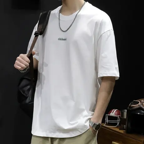 重磅短袖t恤男夏季潮牌2023新款宽松加肥加大码男士白色百搭体恤商品大图