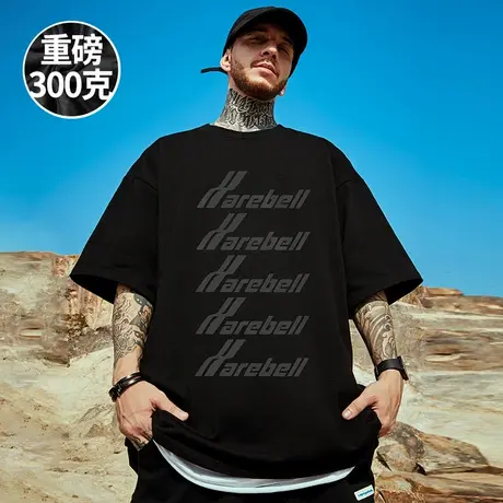 欧美嘻哈字母短袖t恤男街头潮牌慵懒风百搭重磅纯棉加肥加大半袖图片