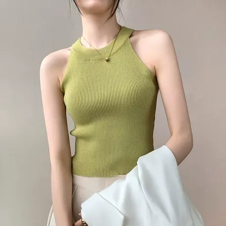 挂脖针织背心女2025早秋新品修身显瘦西装内搭上衣纯色无袖打底衫商品大图