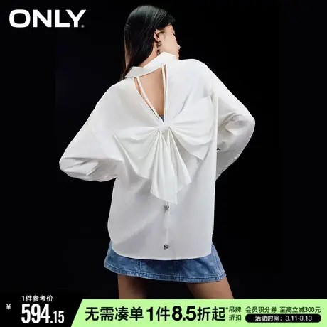 ONLY夏季时尚休闲通勤风气质设计感立体蝴蝶结宽松长袖白衬衫女商品大图