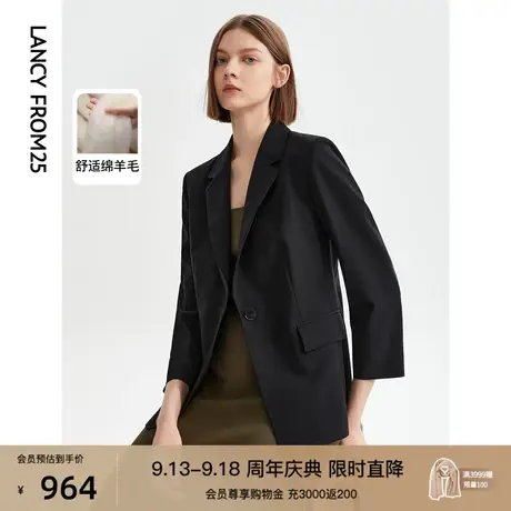 朗姿羊毛职业黑色薄款西装外套女2023年新款夏季西服正装气质上衣图片