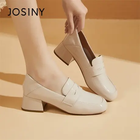 Josiny/卓诗尼厚底白色乐福鞋女2024春季新款爆款粗跟小皮鞋女鞋商品大图