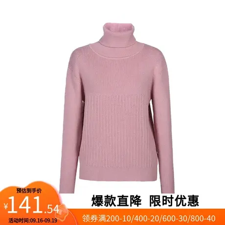 【艾格】2023春季新款甜美毛衣女可翻高领罗纹长袖套头针织衫商品大图