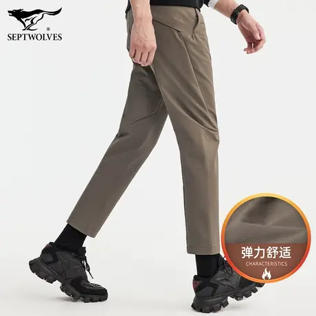 七匹狼狼族部落男装长裤2023秋冬季时尚浅咖啡中高腰时尚休闲裤男商品大图