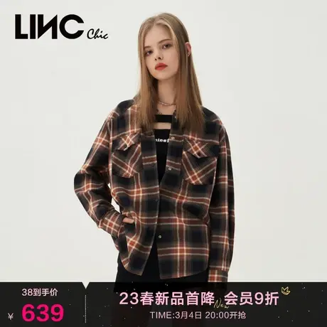 LINC金羽杰2023年秋季新款朋克学院轻摇滚感格纹衬衫上衣外套女商品大图