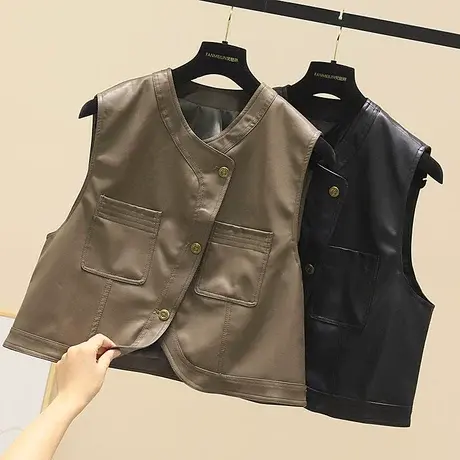 欧货洋气pu皮衣马甲外套女夏秋不规则设计感小众无袖坎肩马夹背心商品大图