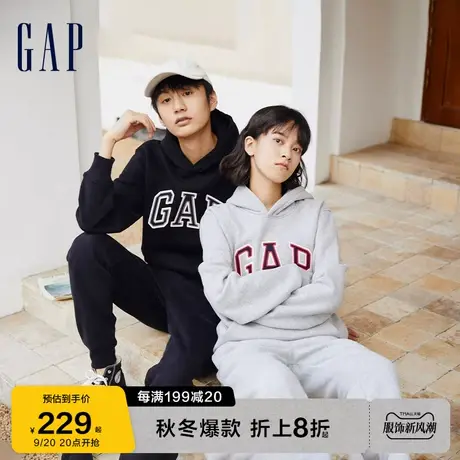 Gap男女装秋冬2023新款美式LOGO碳素软磨抓绒卫衣791339情侣上衣图片