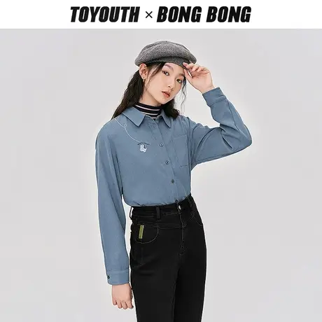 TOYOUTH初语新款衬衫女秋季趣味恐龙刺绣后背别针显瘦上衣商品大图