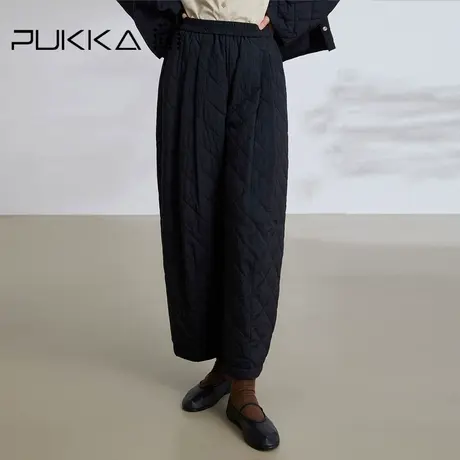 蒲PUKKA 2023冬季新款菱格压线新中式防风保暖宽松休闲茧型棉裤图片