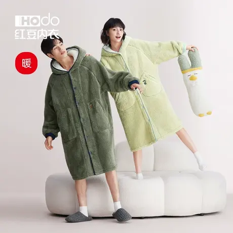 红豆情侣睡袍泡泡绒冬季加厚睡衣浴袍男女士居家珊瑚绒家居服套装图片