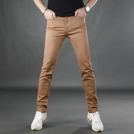 夏季牛仔裤男款修身小脚咖啡色高端潮牌男士2025新款休闲裤子薄款商品大图